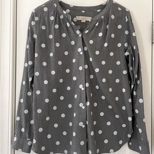 LOFT Gray Polka Dot Button Up Blouse XS
